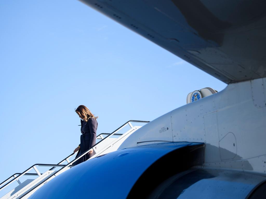 US First Lady Melania Trump arrives at Tulsa International Airport. Picture: AFP