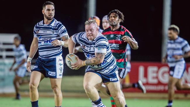 Terrence Green makes an impact for Brothers in their ruthless win over South Darwin. Picture: Glenn Campbell