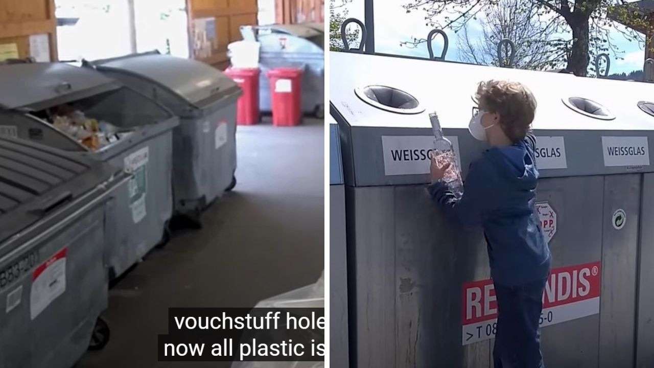 Recycling bins in Germany put Australia’s waste system to shame. Picture: YouTube