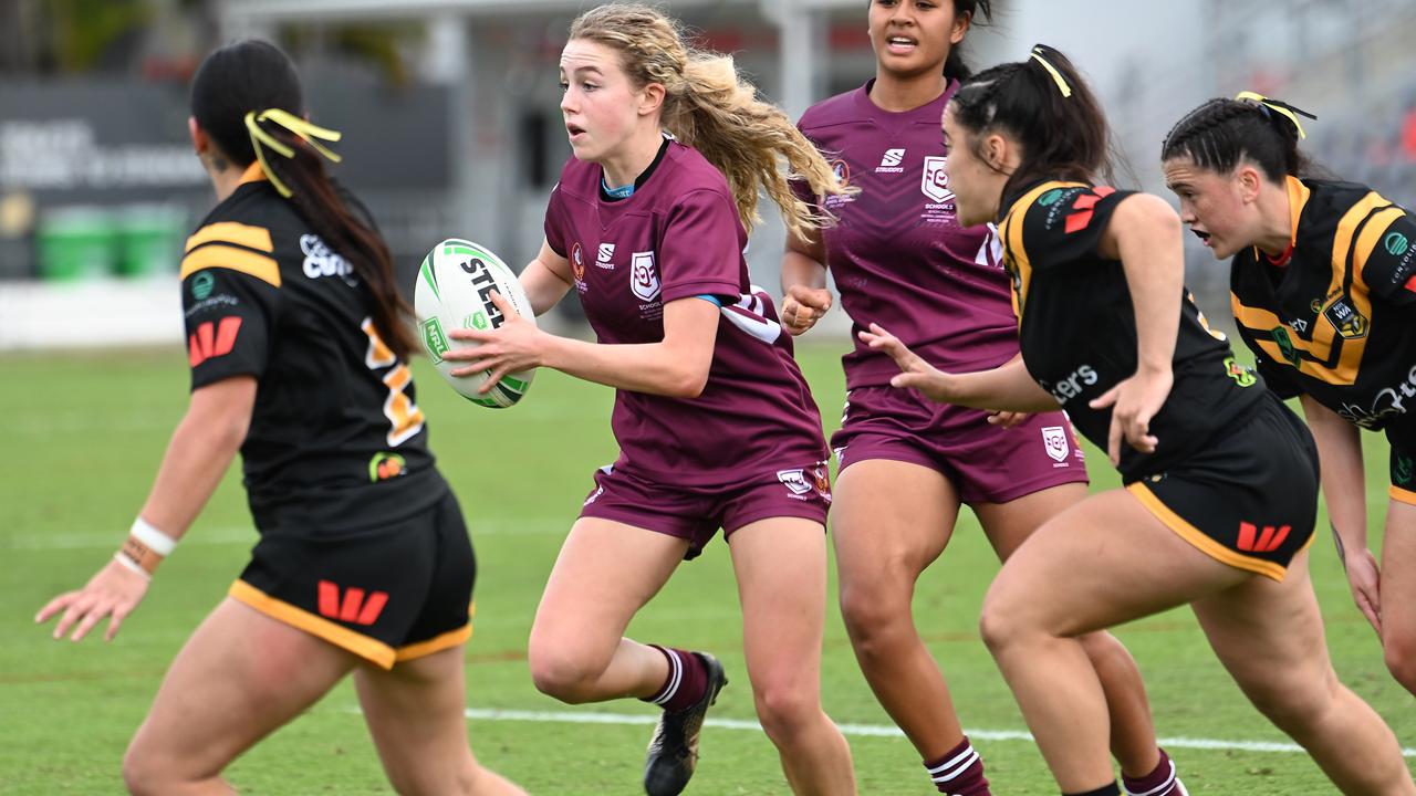 QLD player Lila Parr Girls QLD Vs WA in the ASSRL national championships in Redcliffe. Saturday July 1, 2023. Picture, John Gass