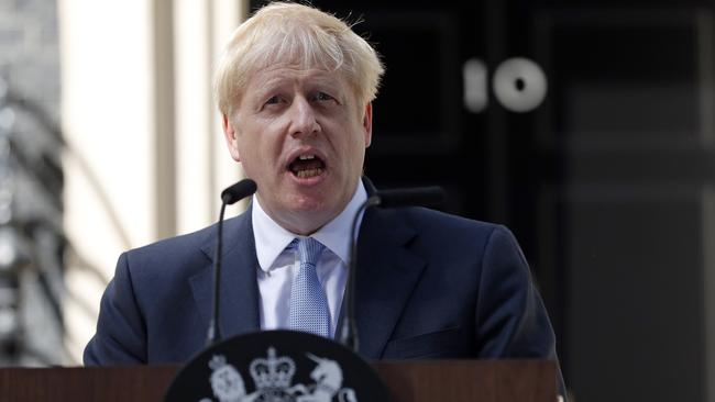 Britain's new Prime Minister Boris Johnson addresses the nation outside 10 Downing Street. Picture: AP.