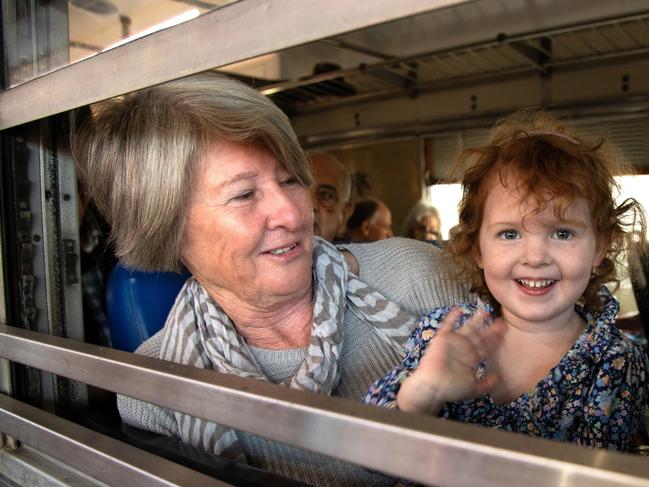 Debbie Collins and her granddaughter Millie Sullivan are all smiles as they enjoy a train trip on the "Pride of Toowoomba" at Drayton Station. Saturday May 18th, 2024 Picture: Bev Lacey