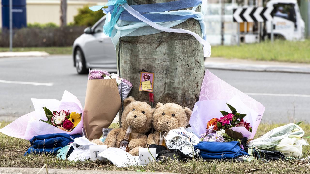 A memorial for the two deceased scenes was set up at the crash site. Picture: Monique Harmer