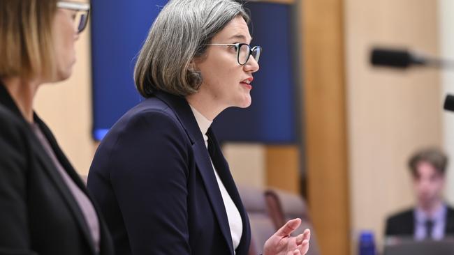 Coles chief executive Leah Weckert appears before the Senate Select Committee on Supermarket Prices at Parliament House in Canberra in April. Picture: Martin Ollman