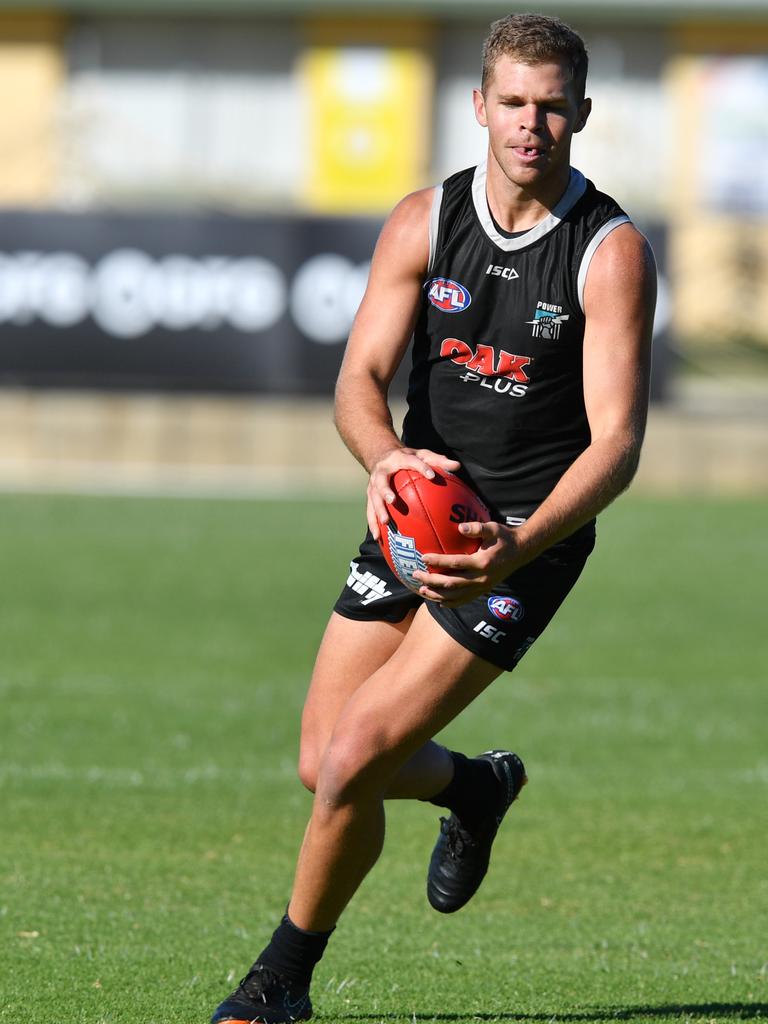 Dan Houston of the Power during a training session at Alberton Oval on Tuesday. Picture: AAP Image/David Mariuz