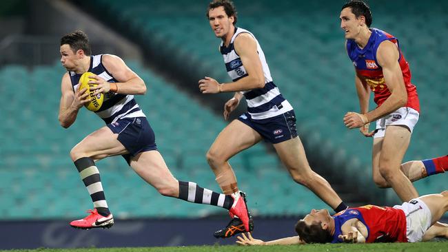 Patrick Dangerfield leaves the Lions in his wake earlier this year. Picture. Phil Hillyard