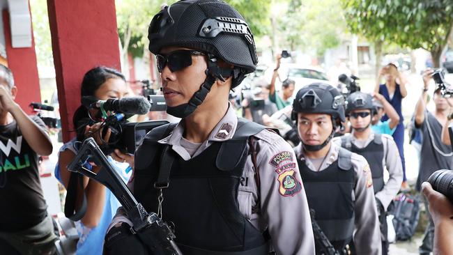 Armed police arrive at Bangli jail where Bali Nine drug courier Renae Lawrence spent her remaining time in prison. Picture: Liam Kidston