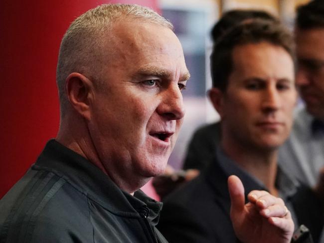 Hawthorn Hawks list manager Graham Wright speaks to media during the opening day of the AFL trade period as club representatives begin trade discussions in Melbourne, Monday, October 7, 2019. (AAP Image/Michael Dodge) NO ARCHIVING