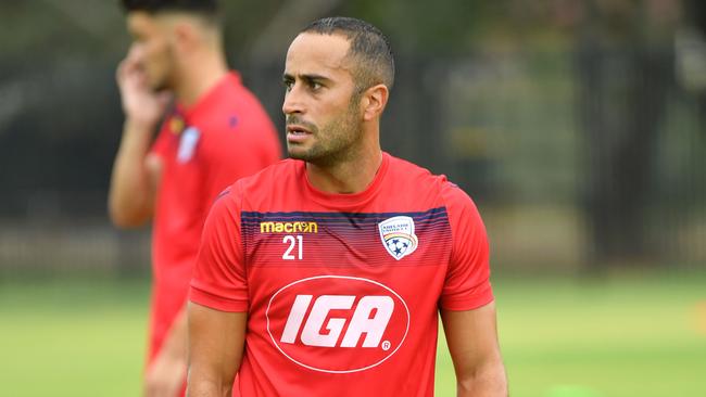 Adelaide United training at Elizabeth Grove, Adelaide photographed on Saturday the 10th of February 2018. Player — Tarek Elrich (AAP/ Keryn Stevens)