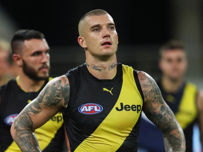 Richmond's Dustin Martin at full time during AFL match between the GWS Giants and Richmond Tigers at Giants Stadium. Picture. Phil Hillyard