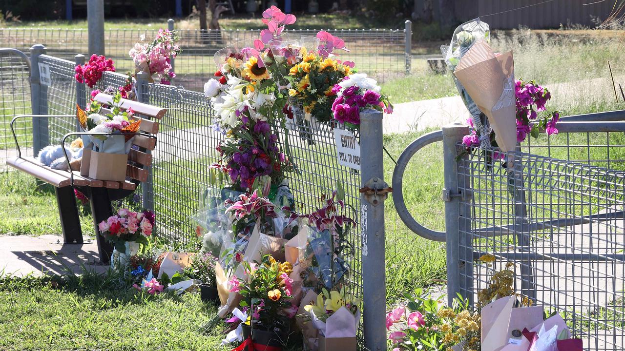 Floral tributes at the Tara police station. Picture: Liam Kidston