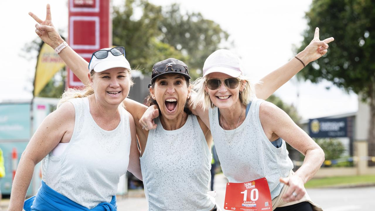 We Walk for Wine members (from left) Lin Rodrigo, Leyre Farrar and Angela de Gunst after completing the Run the Range Milne Bay Challenge hosted by Toowoomba Metropolitan Rotary Club. Picture: Kevin Farmer