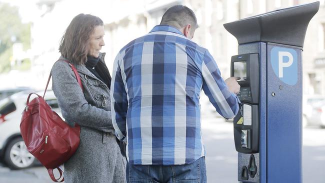 Motorists in Salamanca coming to terms with the new parking meters being rolled out around Hobart. Picture: MATHEW FARRELL