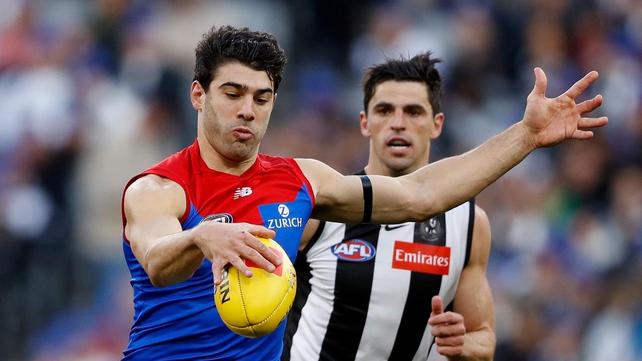 Melbourne’s Norm Smith medallist Christian Petracca is among the players who haven’t had the same results against top opponents. Picture: Dylan Burns/AFL Photos via Getty Images)