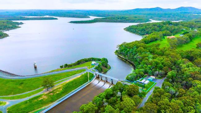 Leslie Harrison Dam spilling in 2024. Picture: SeqWater