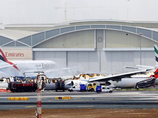 Dubai airport emergency: Emirates plane completely destroyed by fire after emergency landing. Picture Twitter