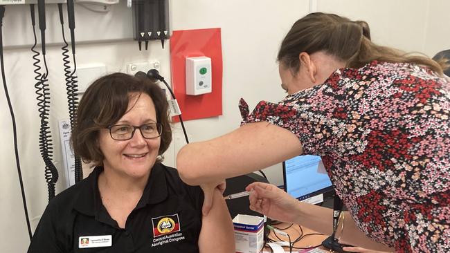 Aboriginal Health Practitioner (AHP), Lynnette O’Bree getting vaccinated at Congress.