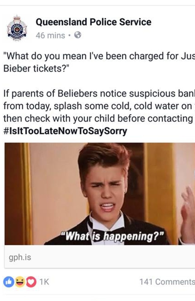 Justin Bieber. Picture: Queensland Police Service/Facebook