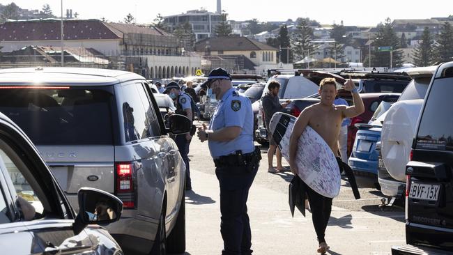 Police conduct public health order compliance checks at Bondi Beach.