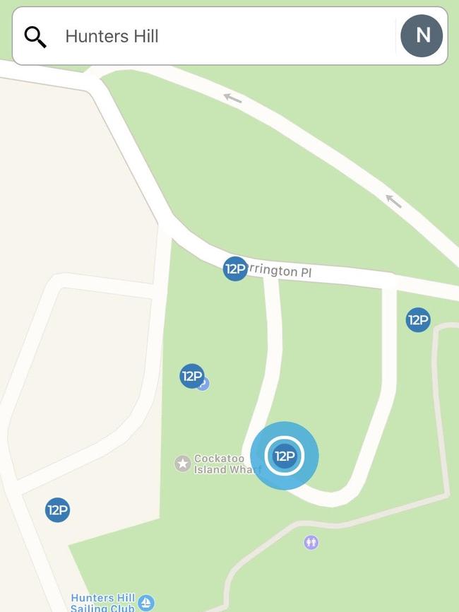 Motorists in Hunters Hill will now be able to pay for parking using an app on their phone. Screenshot (pictured) of pay parking spots in Hunters Hill on the app