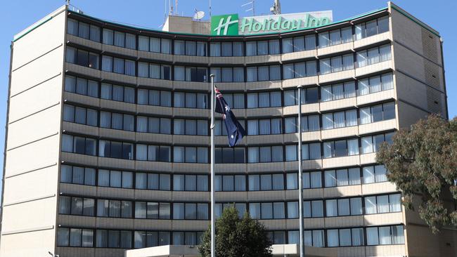 The family of three were quarantining on level three of the Melbourne Airport Holiday Inn. Picture: NCA NewsWire/David Crosling