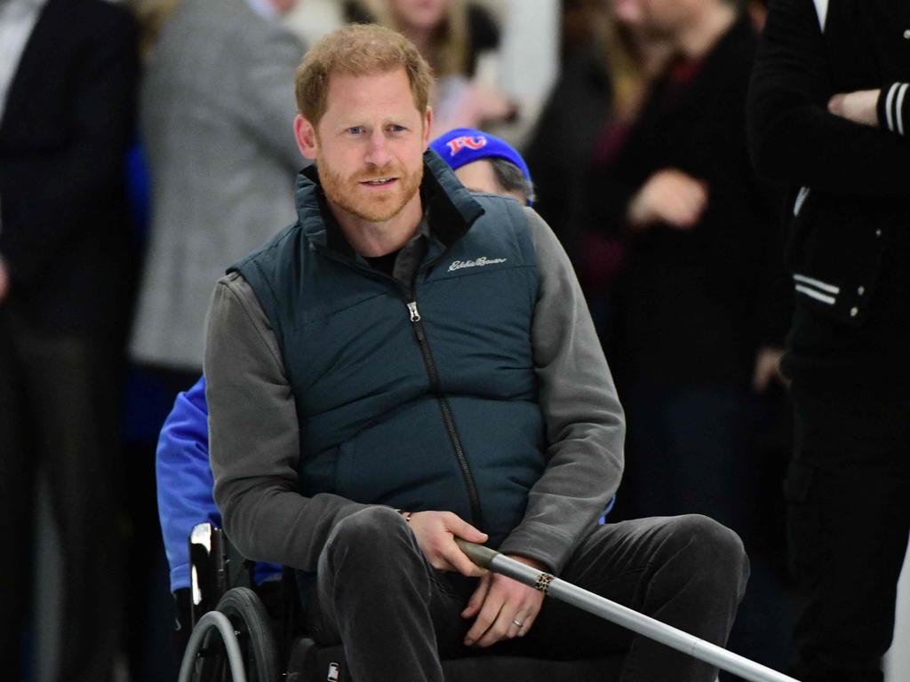 Prince Harry was the centre of attention at the Invictus Games “One Year to Go” winter training camp in Whistler, Canada. Picture: AFP