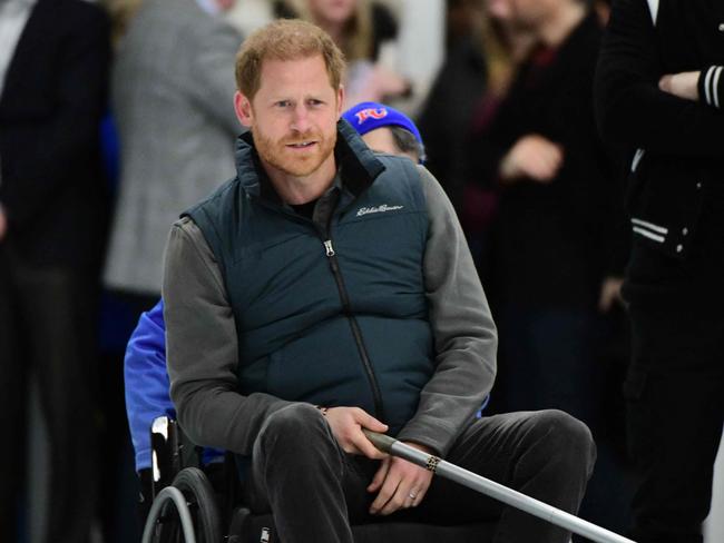 Prince Harry was the centre of attention at the Invictus Games “One Year to Go” winter training camp in Whistler, Canada. Picture: AFP