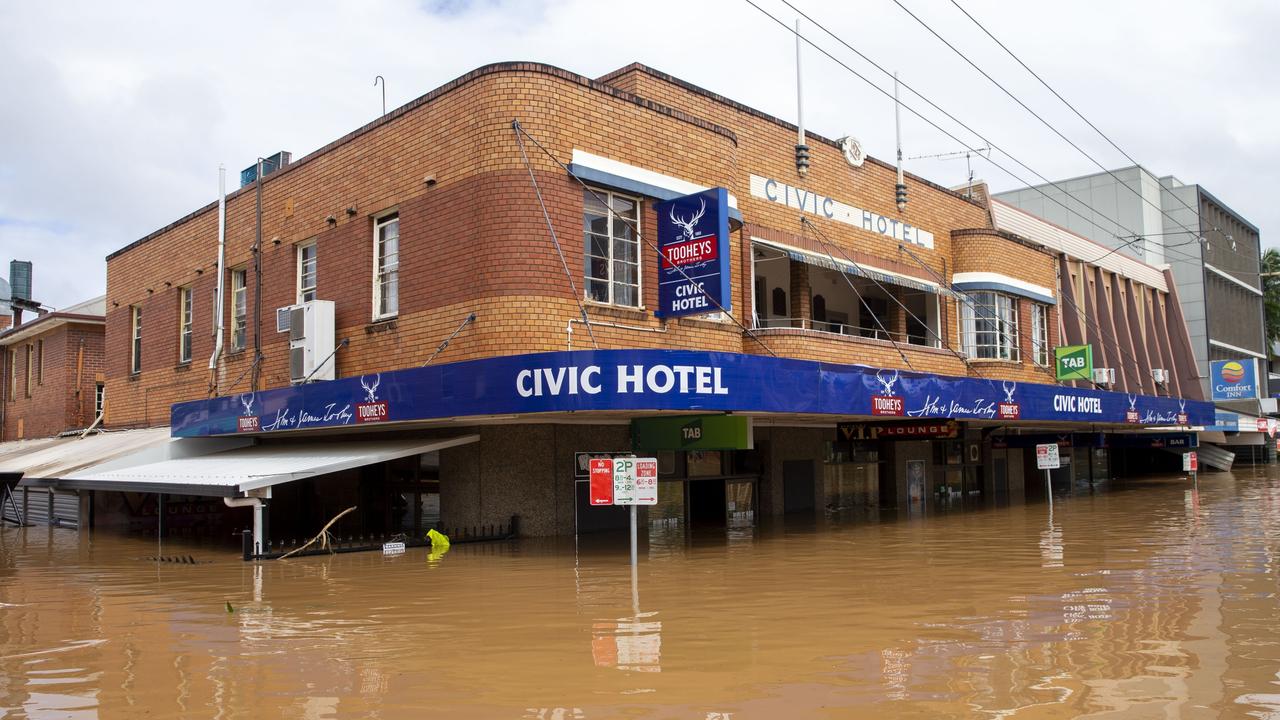 Lismore’s Civic Hotel under water. Picture: Media Mode