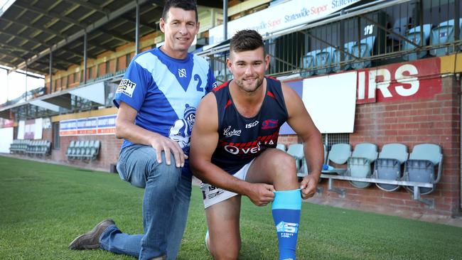 Norwood star Mitch Grigg and his father Chris are ambassadors for SockIt2MND. Picture: Dean Martin