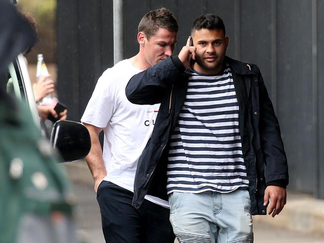 Bulldogs players arrive at the Harbour View Hotel in The Rocks for Mad Monday. Picture: Toby Zerna