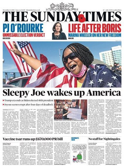 UK’s The Sunday Times: Sleepy Joe wakes up America. Picture: Supplied