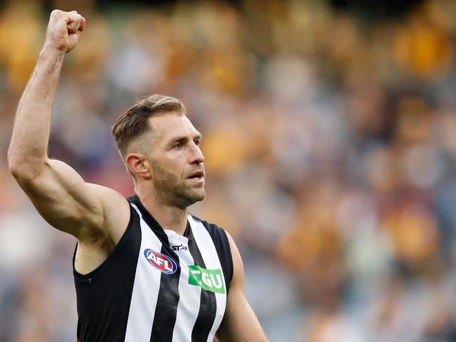 Travis Cloke celebrates a goal with Collingwood in during the 2016 season. Picture: Adam Trafford/AFL Media/Getty