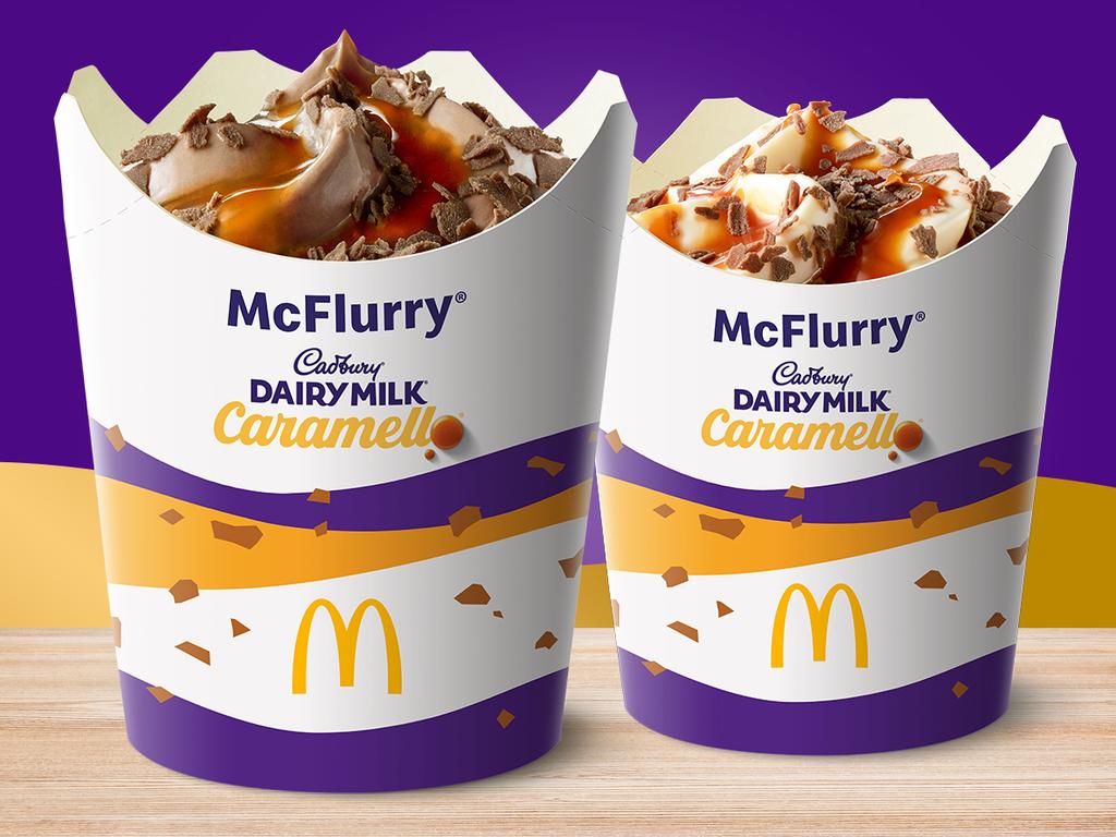 The Cadbury Caramello McFlurry is back at Macca’s around the country from March 13. Picture: Supplied