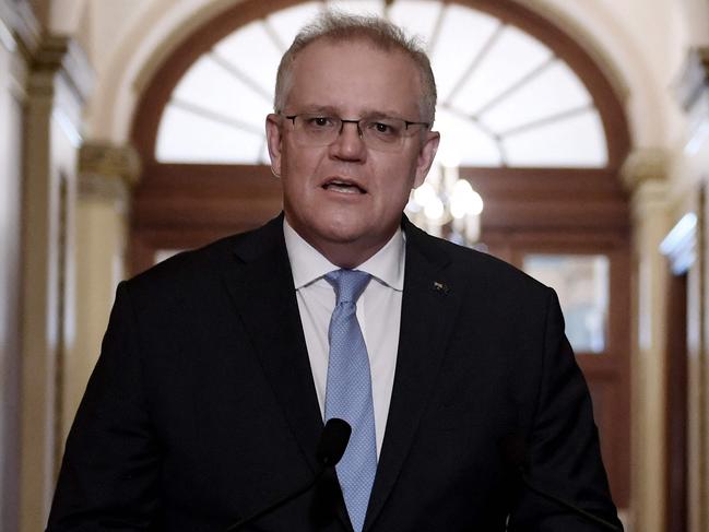 Prime Minister Scott Morrison has no immediate plan to placate French President Emmanuel Macron, who is furious over a dumped submarine deal. Picture: AFP