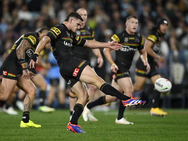 Nathan Cleary lands an early 40/20 to turn the tide. Picture: NRL PHOTOS