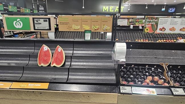 At one store only a few dozen apples remained on the shelves. Picture: Supplied