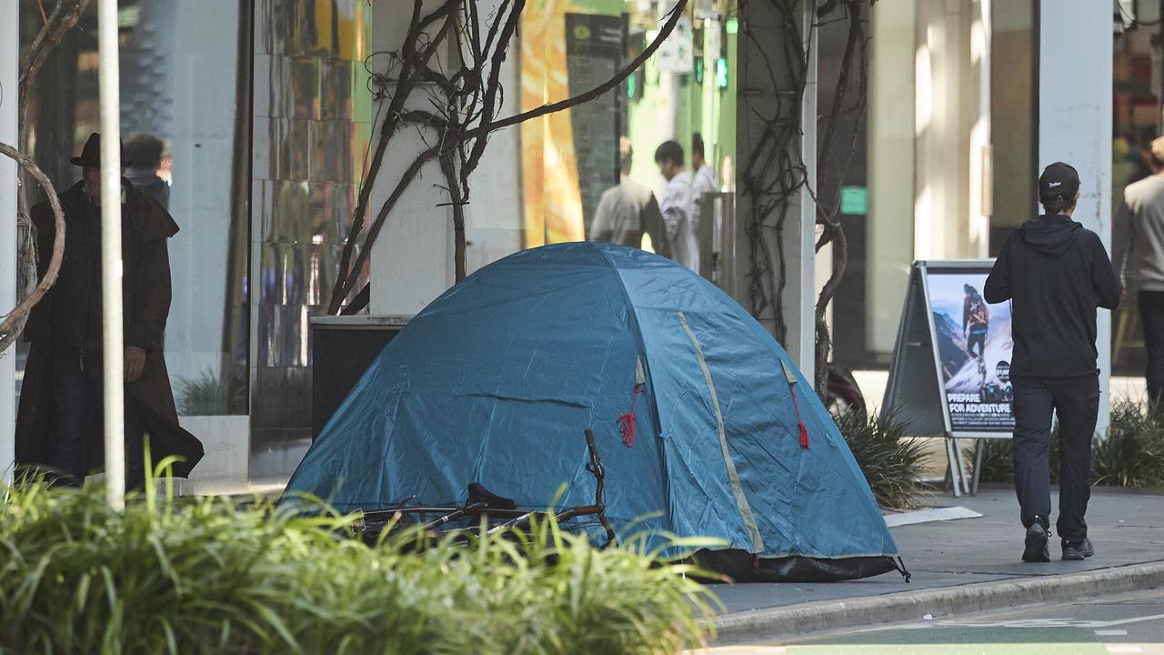 A tent on Rundle Street in Adelaide’s CBD. Picture: Matt Loxton