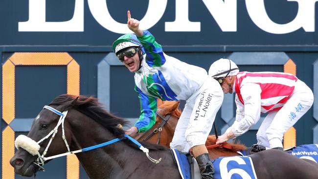 SYDNEY, AUSTRALIA - APRIL 01: Luke Nolen riding I Wish I Win wins Race 7 Furphy T J Smith Stakes in "The Star Championships Day 1" during Sydney Racing at Royal Randwick Racecourse on April 01, 2023 in Sydney, Australia. (Photo by Jeremy Ng/Getty Images) (Photo by Jeremy Ng/Getty Images)