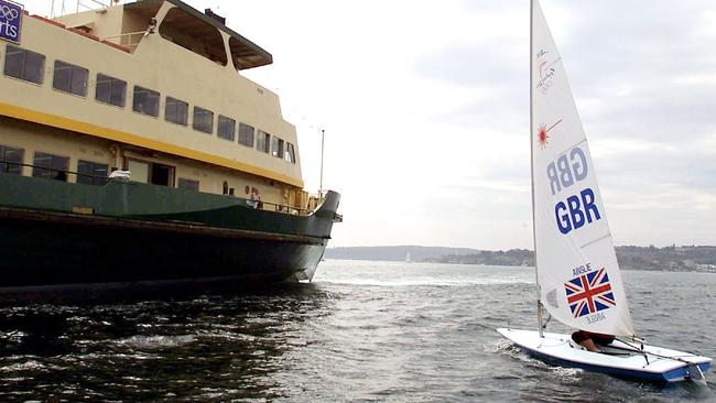 Ben Ainslie on Sydney Harbour prior to winning his Olympic gold medal in 2000.