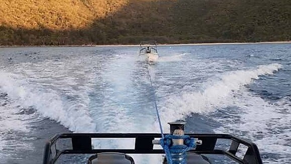 The Volunteer Marine Rescue Mackay crew came to the aid of two fishers who found themselves stranded off Scawfell Island on Monday, December 21. Picture: VMR Mackay Facebook