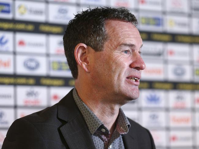 WELLINGTON, NEW ZEALAND - MARCH 18: Wellington Phoenix General Manager David Dome speaks to to media during a press conference at The Woolstore Design Centre, prior to the departure of the Wellington Phoenix team to Sydney to complete the remainder of the Hyundai A-League season on March 18, 2020 in Wellington, New Zealand. (Photo by Hagen Hopkins/Getty Images)