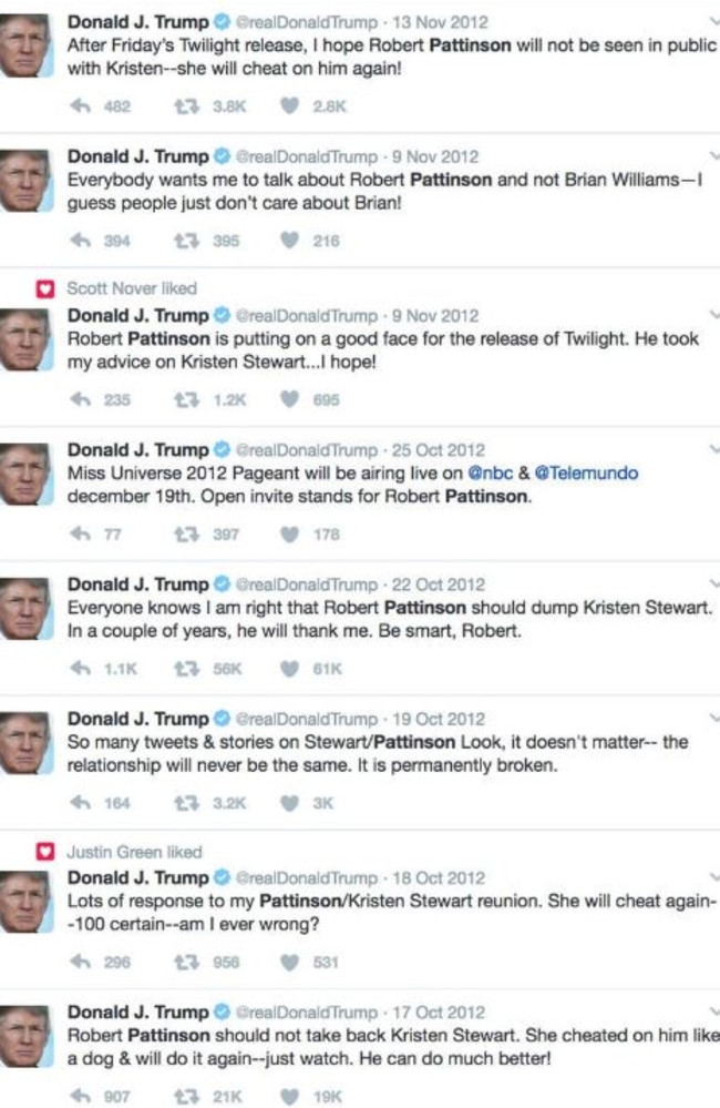 Donald Trump's incessant tweets in 2012 about Rob and Kristen.