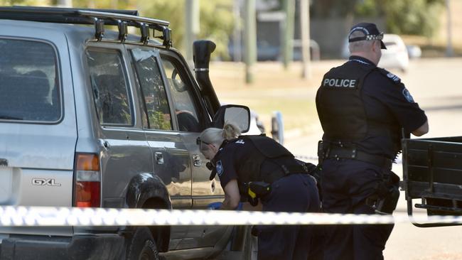 Police examining a vehicle after an alleged drive-by shooting in Kirwan. Picture: Evan Morgan