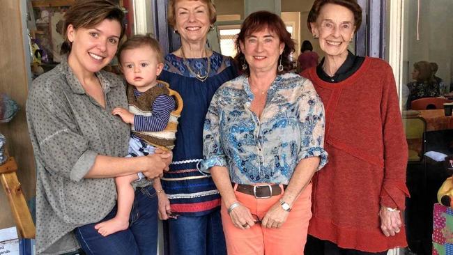 FRESH FACES: Younger women are joining the Bangalow CWA as they learn there's more to this group than tea and scones. L to R; India Reynolds and Austin, Jan Roberts, Bev Kliger, Madge Fishburn. Picture: Supplied