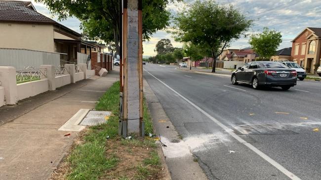 The elderly man is in a critical condition after crashing into this Stobie pole. Picture: Dean Martin