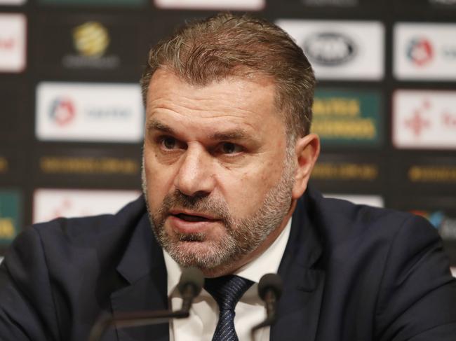 Socceroos Head Coach Ange Postecoglou gestures during a press conference in Sydney, Wednesday, September 27, 2017. Socceroos coach Ange Postecoglou has rung the changes for next month?s World Cup qualifying playoff with Syria, bringing five new faces into camp ? but there is no Mile Jedinak. (AAP Image/Daniel Munoz) NO ARCHIVING