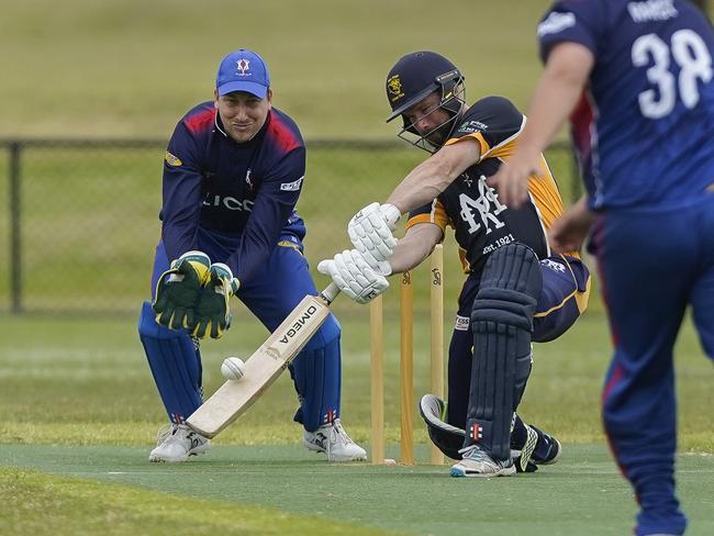 MPCA cricket: Long Island v Main Ridge. Long Island keeper Michael Chaplain and Main Ridge batsman Michael Holmes. Picture: Valeriu Campan