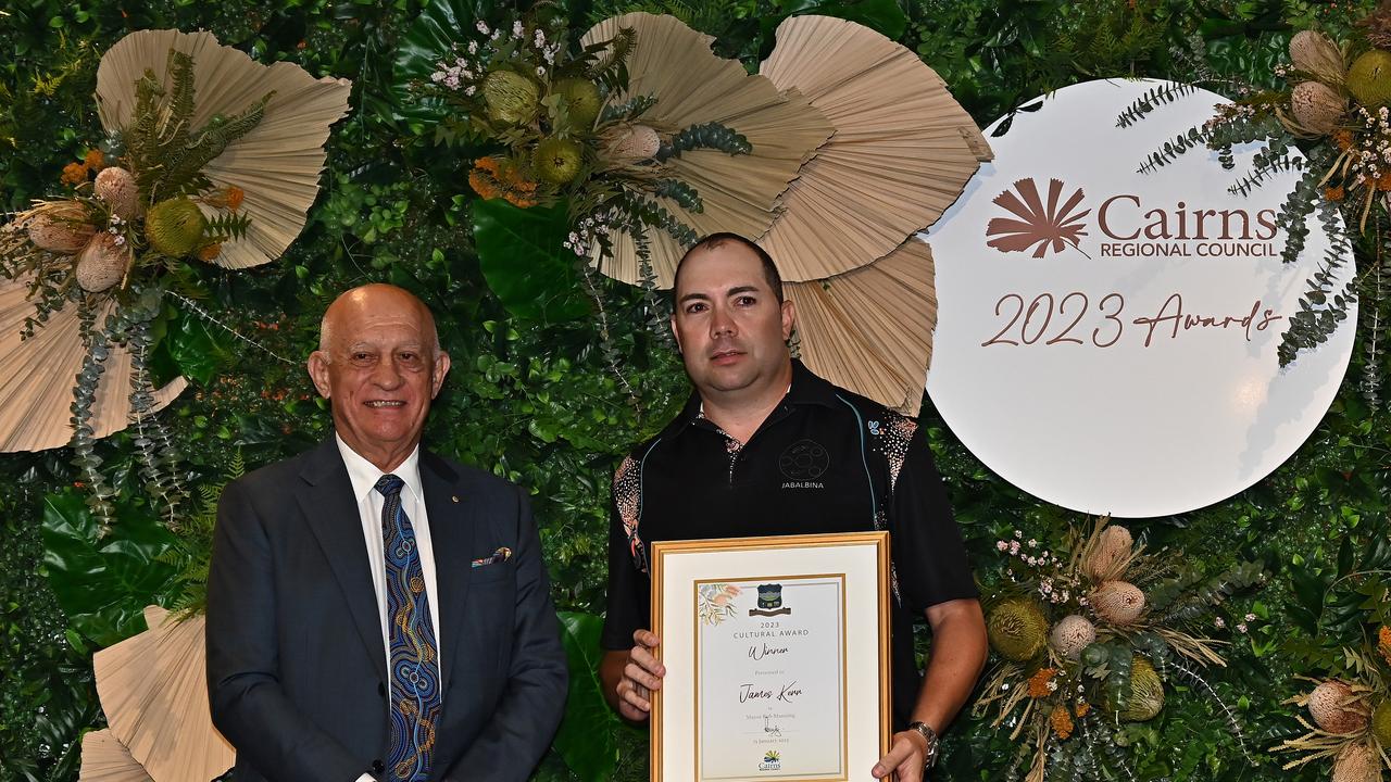 Mayor Bob Manning with James Kerr, recipient of the 2023 Cultural award. Picture Emily Barker.