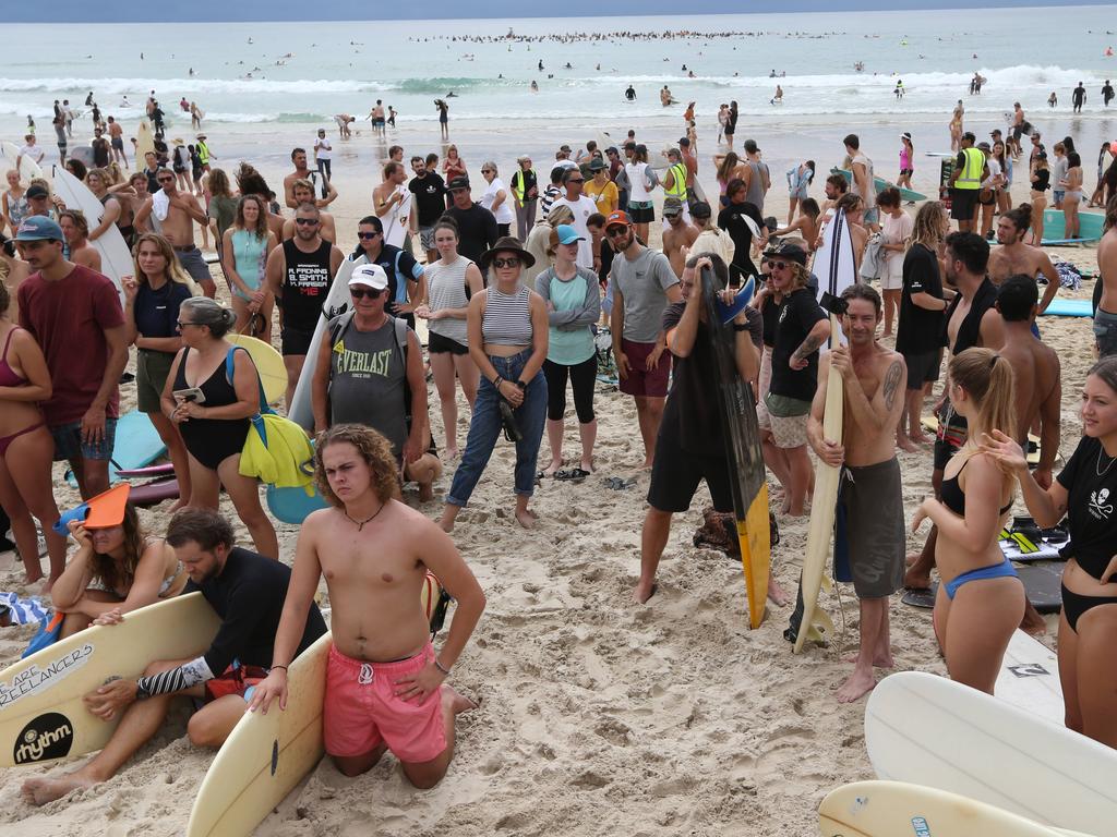 Protest at Burleigh against an oil company drilling in the Great Australian Bight. Pic Mike Batterham.