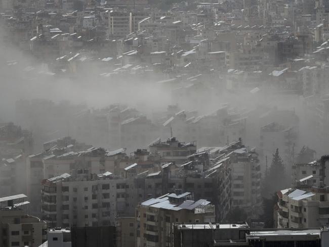 Smoke rises from Israeli air strikes in Dahiyeh, Beirut, Lebanon. Picture: AFP